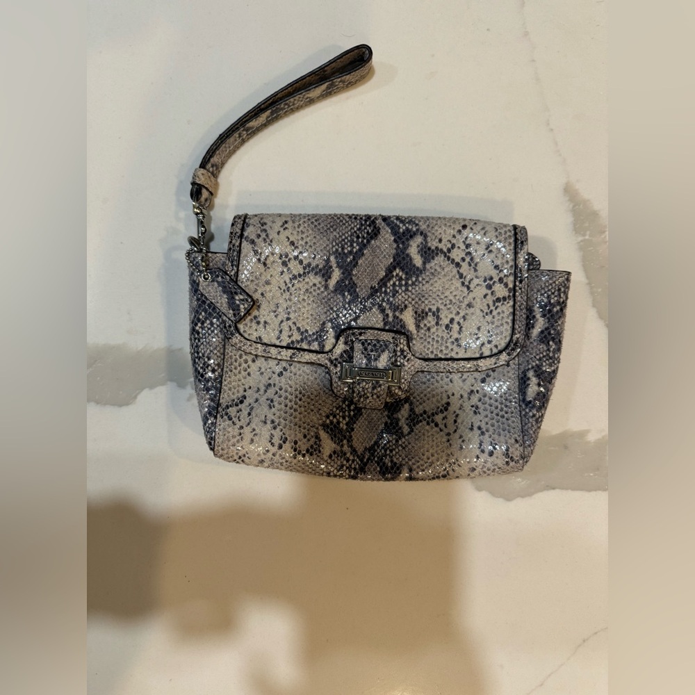 COACH F50579 Taylor Exotic Flap Python Embossed Clutch Ivory/Grey